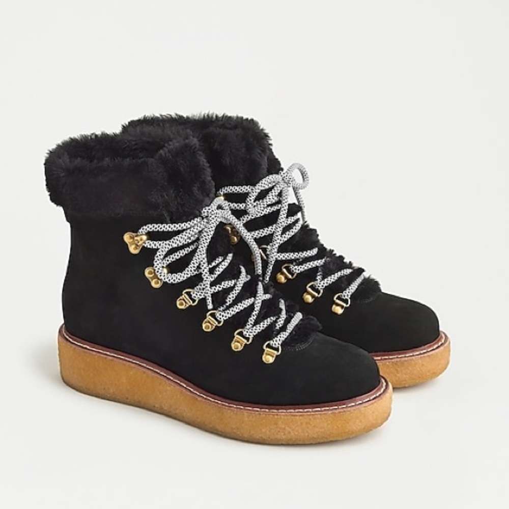 J Crew Nubuck winter boots wedge black NWT New 6